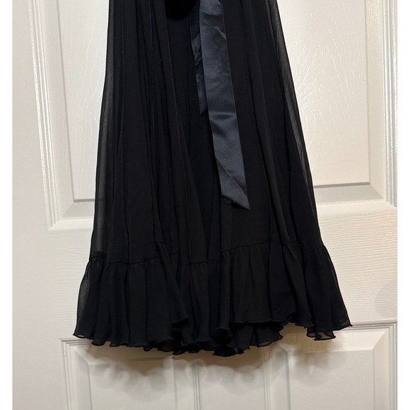 Rickie Freeman Teri Jon Black Pleated Silk Sleeveless Tie Midi Dress Size 4 - Picture 6 of 9